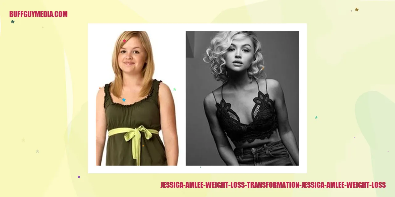 Before and after images illustrating Jessica Amlee's astounding weight loss journey.